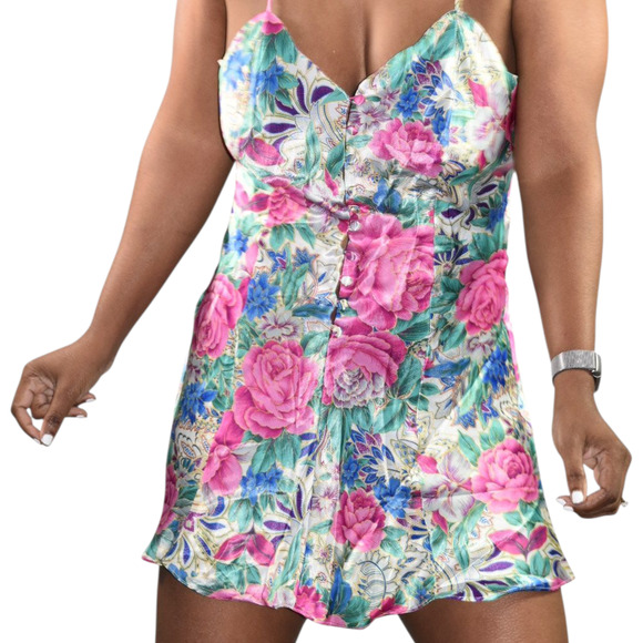 Vintage Victorias Secret Chemise Silky Floral Pink Gold Label Babydoll 90s Small - Picture 10 of 13